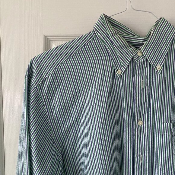 Brooks Brothers Sear Sucker Shirt Green and Blue Size: M - Picture 5 of 6